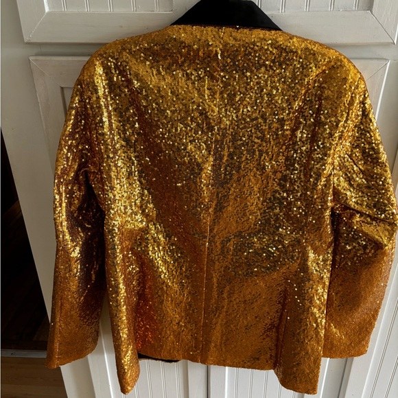 Brand new Men’s Gold Sequined Sparkle Jacket 70’s Elvis Black Tie Halloween Med - Picture 3 of 7